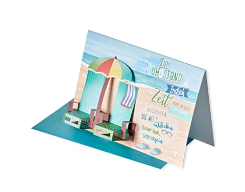 Ruhestand Pension Pop UP 3D Karte Grußkarte Strand Wasser 17x11cm