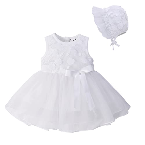 Famuka Baby Mädchen Kleider Baby Taufkleid Brautkleid Hochzeit Geburtstag Taufe Kleider Prinzessin (6 Monate, Weiß)
