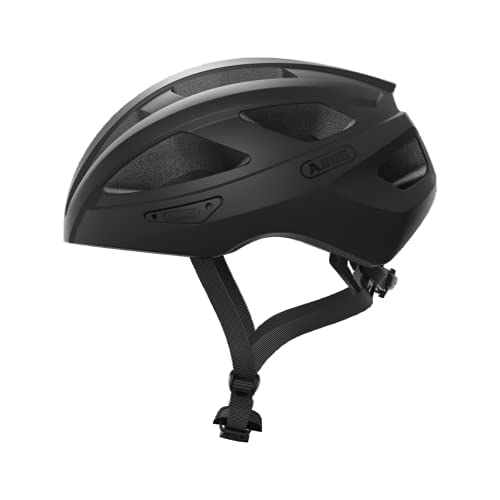 ABUS Rennradhelm Macator - sportiver Fahrradhelm für Einsteiger - auch für Zopfträger/-innen - für Damen und Herren - Schwarz Glänzend, Größe L​