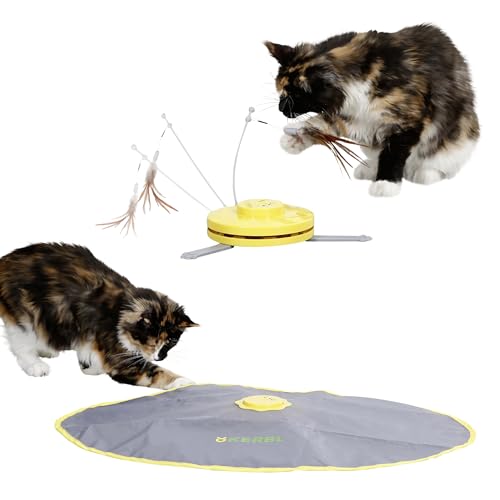 Kerbl Pet Pet Katzenspielzeug 2in1 Catch the TailFeather, Interaktiv mit rotierendem Stab und Federwedel, 3 Modi, Automatische Abschaltung, Rutschfeste Füße
