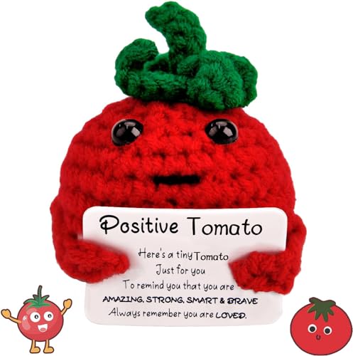 Vibbang Positive Tomate Pocket Hug, Strickwolle Kartoffel Puppe mit Positiver Energiekarte, Positive Potato Inspirational, Aufmunterung Geschenke, Viel Glück Geschenke, Motivationsgeschenke