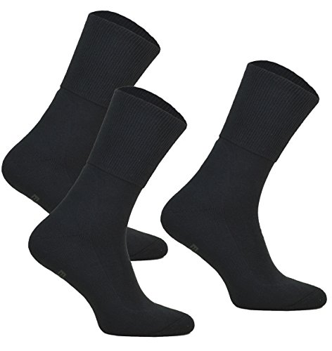 3 Paar Diabetiker Socken ohne Gummibund MEDIC DEO COTTON. Extra Weit Baumwolle Medizin Socken Herren und Damen (44-46, 3 Paar: Schwarz)