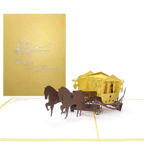 Pop Up Karte Alles Gute zur Goldhochzeit Kutsche, Goldhochzeitskarte, Glückwunsch, Goldhochzeit, Jubiläum Karte, 3D Karte, Grußkarte, Goldene Hochzeit, Karte zur Goldhochzeit
