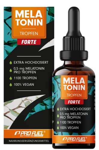 Melatonin Tropfen FORTE (30 ml) - 1100 Tropfen mit je 0,5 mg Melatonin - optimal hochdosiert & effektiv - für 1100 Anwendungen - ohne Alkohol - 100% vegan- laborgeprüft mit Zertifikat