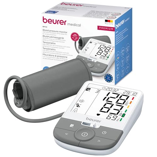 Beurer BM 53 Oberarm-Blutdruckmessgerät, made in Europe, klinisch validiert, Erkennung von Vorhofflimmern (AFib) zur Schlaganfallprävention, mit Risikoindikator, für Armumfänge von 22-42cm, XL-Display