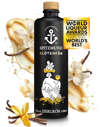 Spitzmund Klötenköm Eierlikör | Mit natürlicher Vanille & jamaikanischem Rum veredelter deutscher Eierlikör | Gold-Award | Laktose- & Glutenfrei | Eierlikör Geschenk | 500 ml Eierlikör