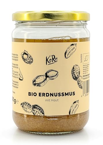 KoRo - Bio Erdnussmus mit Haut 500 g - Besonders intensiv - Zu 100% aus gerösteten Erdnüssen - Ohne zugesetzten Zucker