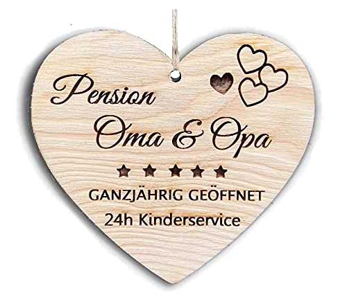 Pension Oma & Opa Herzschild Herz Schild Dekoschild Holzherz Holzschild 10 x 10 cm Spruch Geschenk Holz Geschenk Ein Geschenk für Oma Geschenk für Opa