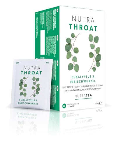 Nutra Tea NUTRATHROAT, Immun- & Erkältungstee für Hals & Rachen, Hustentee zur Unterstützung des Immunsystems und der Atemwege, 40 wiederverwendbare Teebeutel, Kräutertee mit Kamille & Pfefferminze