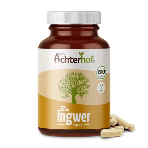 Ingwer Kapseln Bio 160 Stück | 500 mg Ingwer-Pulver pro Kapsel | aus 100% Ingwerpulver in höchster Bio-Qualität | für die vegane Ernährung geeignet | vom Achterhof