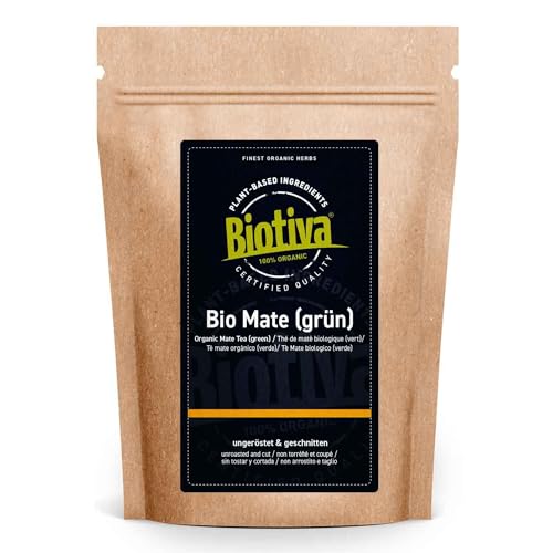 Matetee Bio 500g - ungerösteter grüner Mate Tee - Koffeinhaltige Yerba Mateblätter - Bio-Anbau - Verpackt und kontrolliert in Deutschland - Biotiva