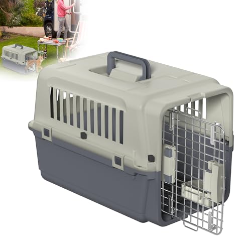 XMTECH Hundetransportbox Transportbox Flugzeugbox für Tiere, Reisebox für Hunde, mit Sicherheitsverriegelung & Lüftungsgitter, L 60 x B 39.5 x H 44 cm
