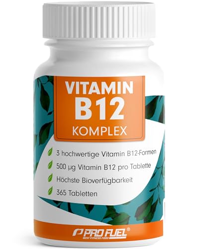 Vitamin B12 Komplex - 365 Tabletten - 500 µg Vit B12 hochdosiert mit Methylcobalamin, Adenosylcobalamin & Hydroxocobalamin B12 im Verhältnis von 4:1:1 - ohne unerwünschte Zusätze - 100% vegan