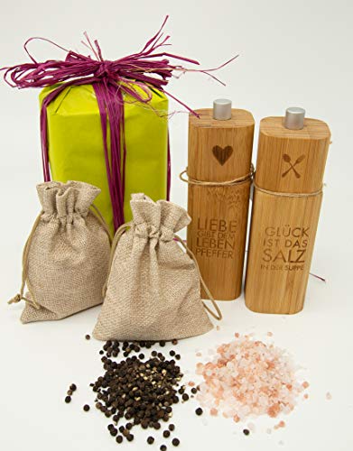 Original Salz- und Pfeffermühle inkl. Jutesäckchen mit Salz und Pfeffer im Geschenkset (Salz aus Punjab Pakistan)