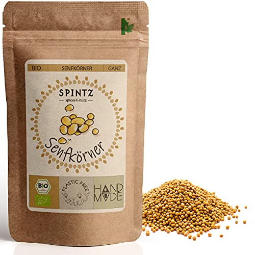 SPINTZ® 1000g Bio Senfkörner - ganzer Senf - ungemahlene Senfkörner Senfsaat - 100% natürlich und aus biologischem Anbau - Ideal zum Kochen | plastikfrei & nachhaltig verpackt
