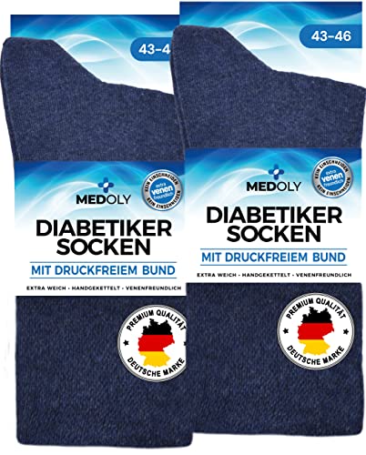 MEDOLY Diabetikersocken (6 Paar) ohne Gummibund, mit 97% Baumwolle, für Damen & Herren - Socken ohne störende Naht, Diabetiker Socken ohne Bund