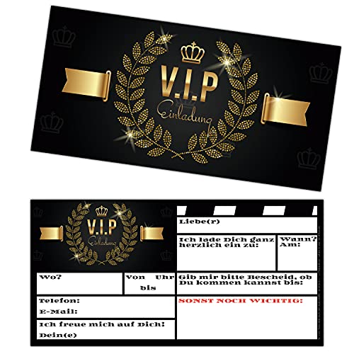 BREITENWERK 15er Karten-Set VIP EINLADUNG - Premium Einladungskarten zum Ausfüllen für VIP Party Silvester Geburtstag Jungen Mädchen Erwachsene