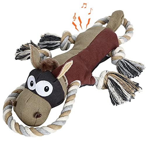 IOKHEIRA Hundespielzeug große Hunde -Plüsch Quietschend Apportierspiel Ziehspiel - Squeak Toys for Dogs (Brown, Donkey)