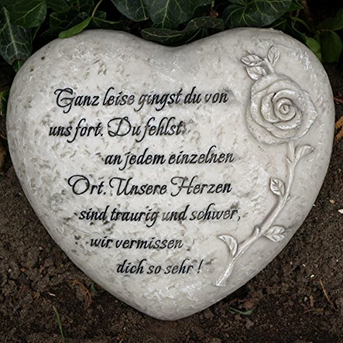 DynaBliss Herz Grabdekoration mit Inschrift - Ganz leise gingst du von Uns Fort. Du fehlst an jedem einzelnen Ort. Durchmesser 18cm