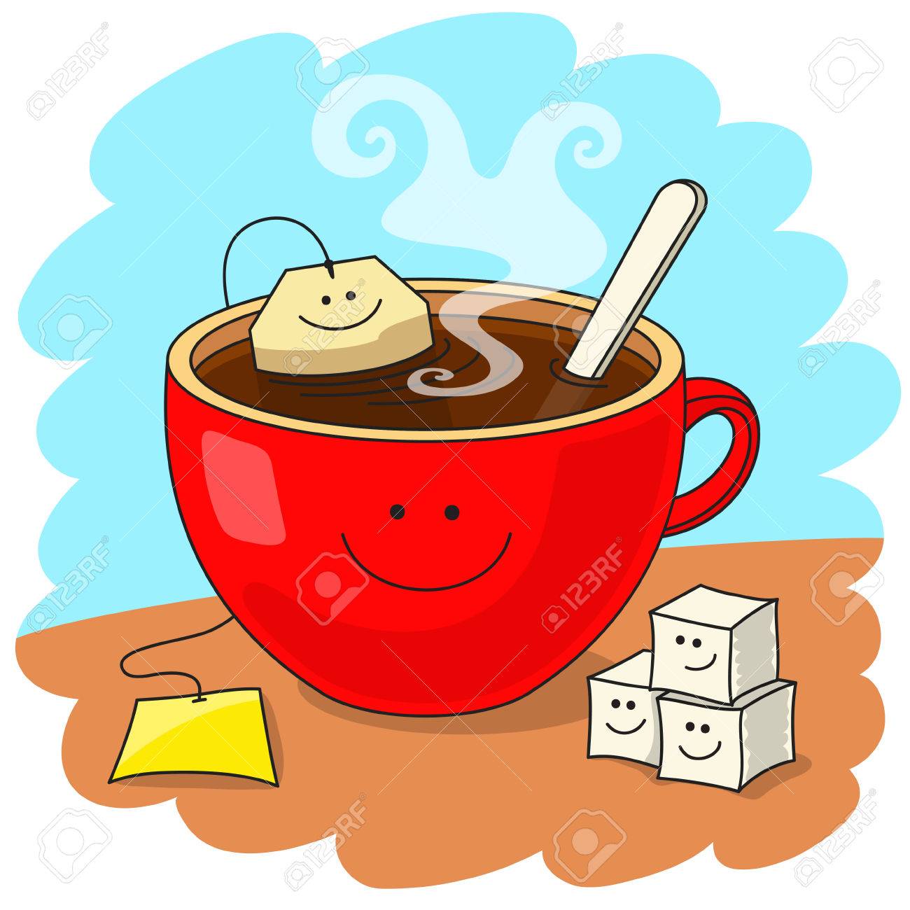Red Tasse Tee Mit Teebeutel Im Inneren. Lustige Lächelnde Gesichter. Tasty  Tee Trinken Und Gute Laune-konzept Lizenzfrei Nutzbare SVG, Vektorgrafiken,  Clip Arts, Illustrationen. Image 44594679.